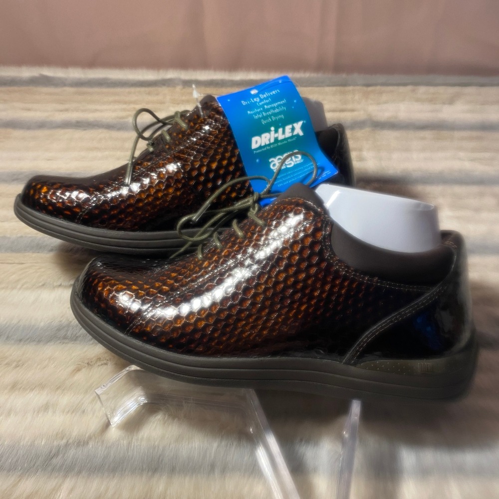 Drew Tulip Crocodile/Patent Oxford Comfort Shoes Leather Upper‎ 7W NWT